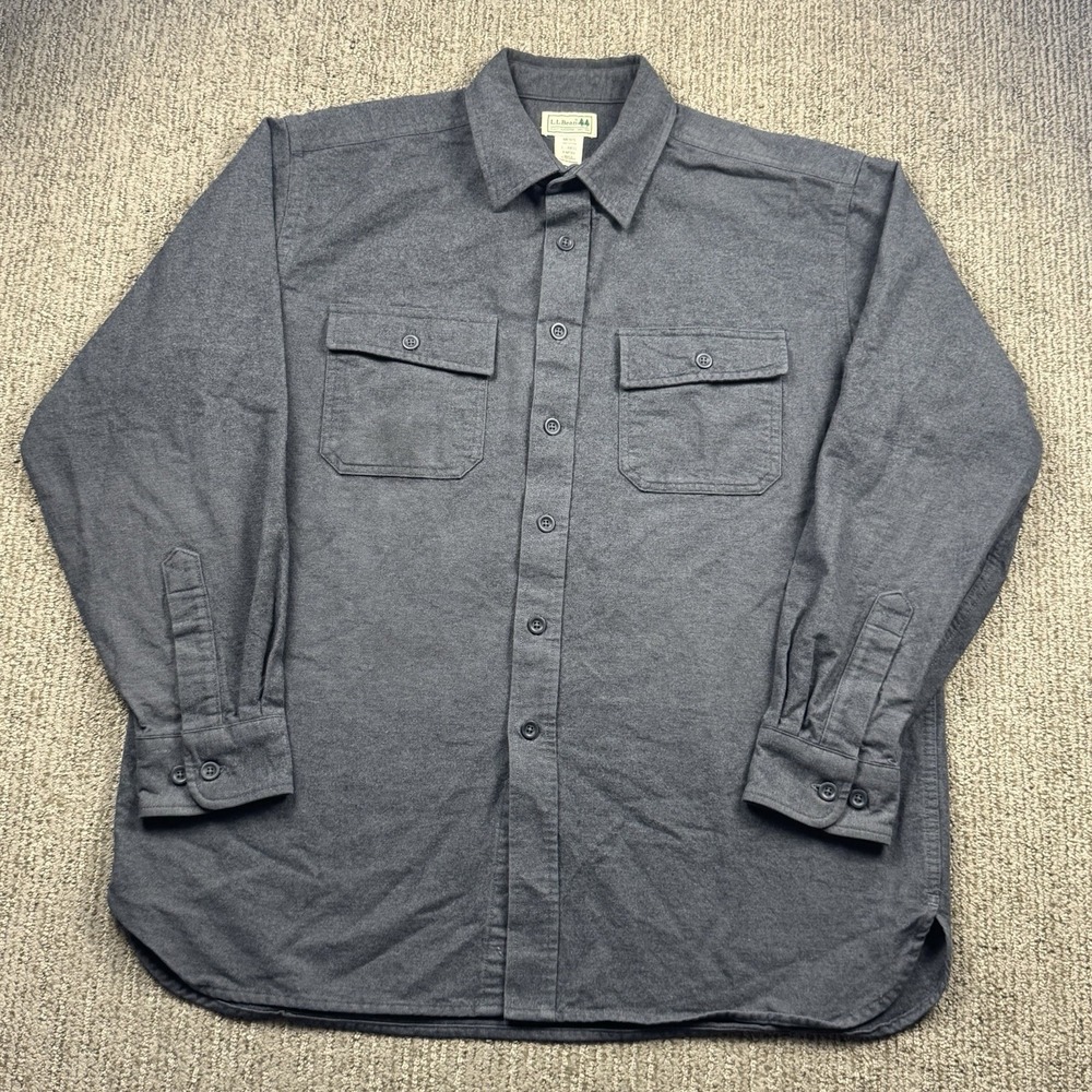 LL Bean Mens L Reg Chamois Shirt Traditional Fit Button Up Flannel Grey